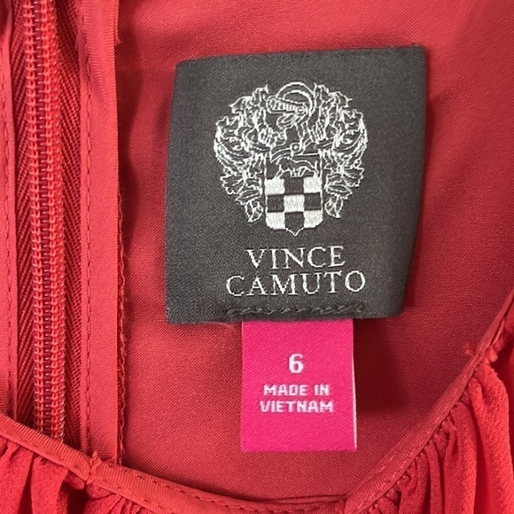 Vince Camuto Womens Orange Tie Lined Blouson Sleeve Dress gathered neck size 6 - Picture 6 of 16